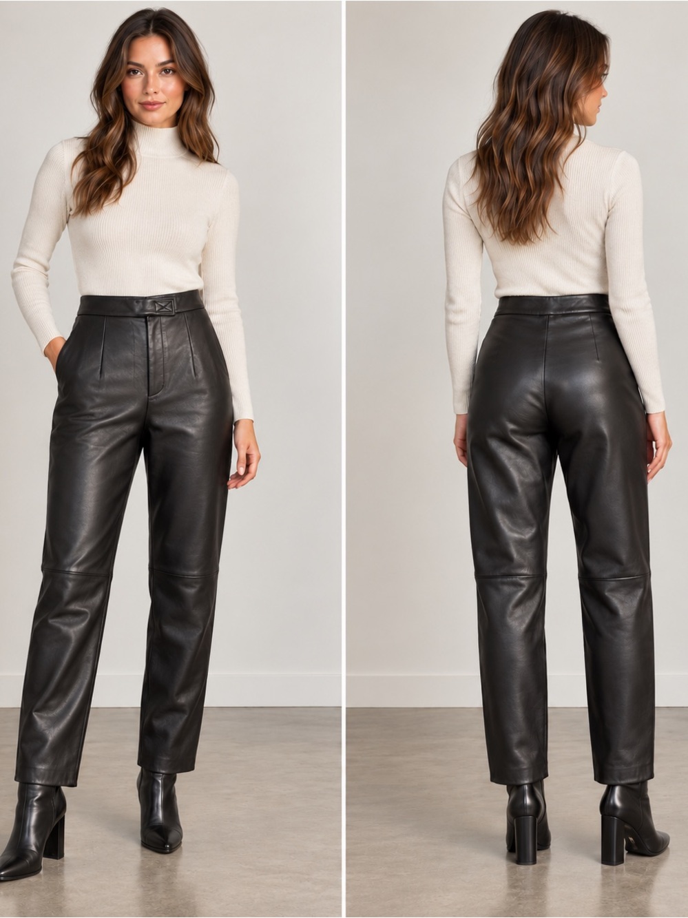 Siena Studio Size 4 Black Genuine Leather High Rise Straight Leg Pants NWOT